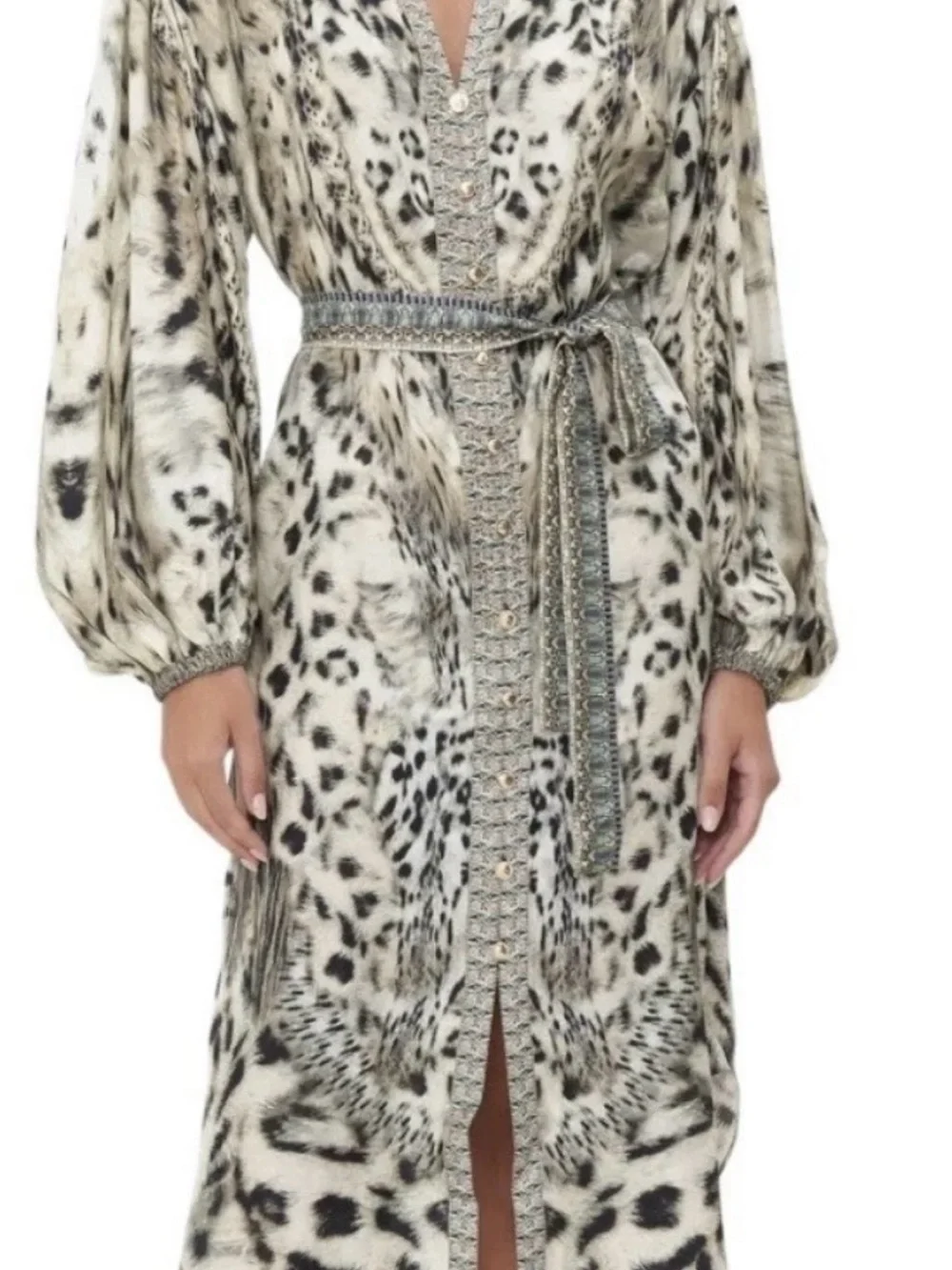 Camilla Cream and Black Leopard-Print Button-Front Dress with Belt - Picture 1 of 4